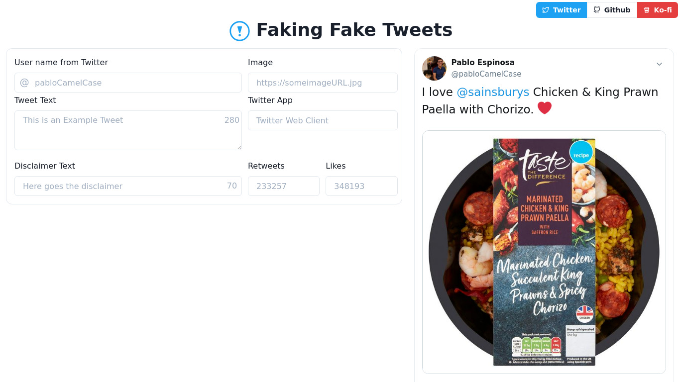 Faking Fake Tweets Landing page