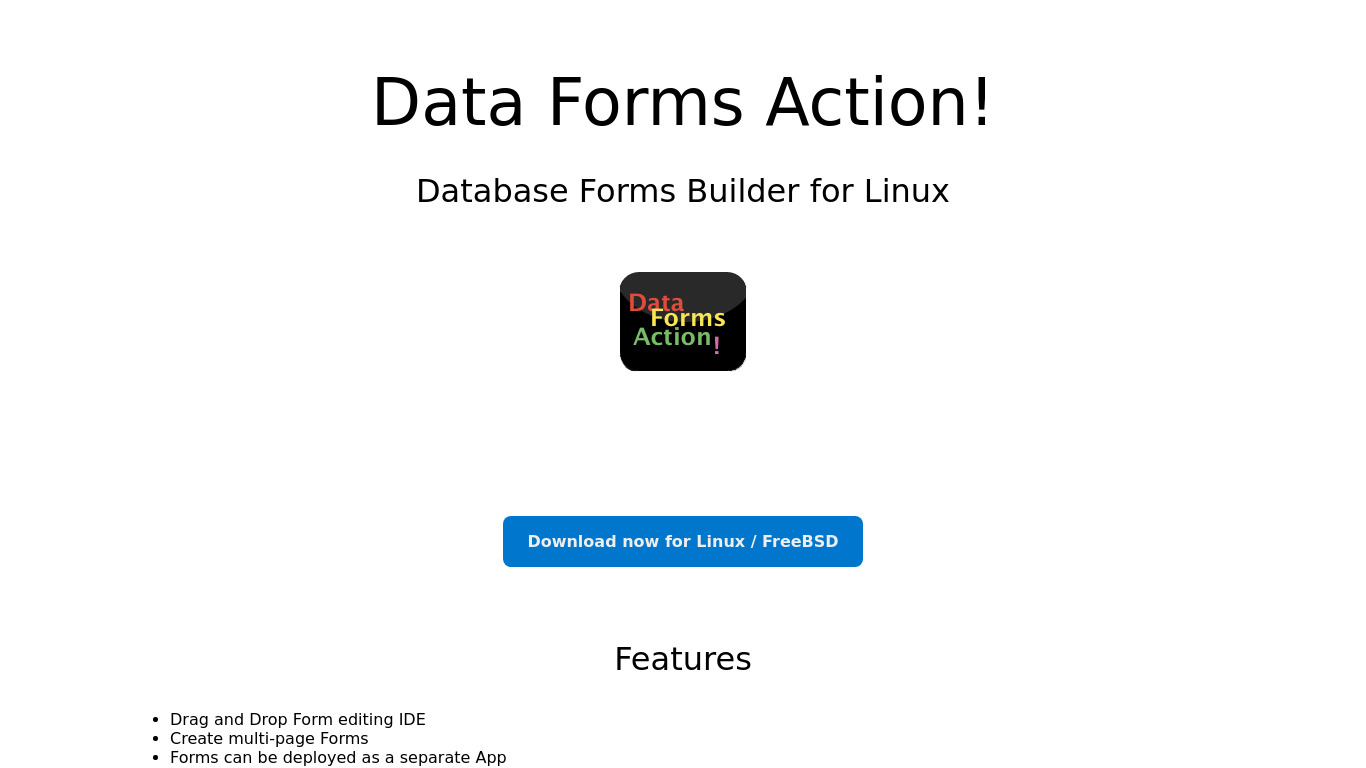 Data Forms Action! Landing page