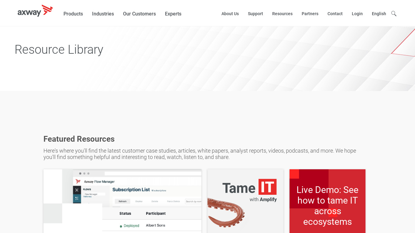 Axway 5 Suite Landing page