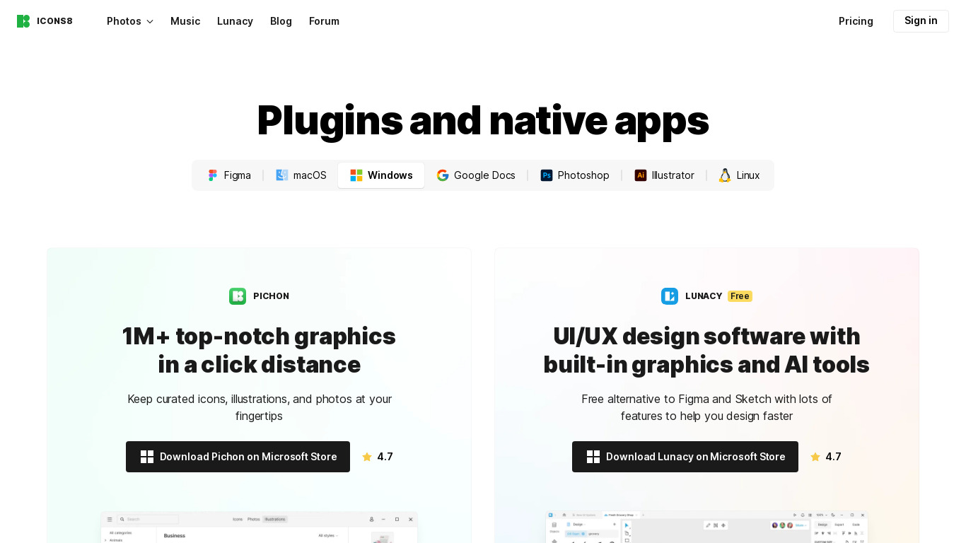 Icons8 App Landing page