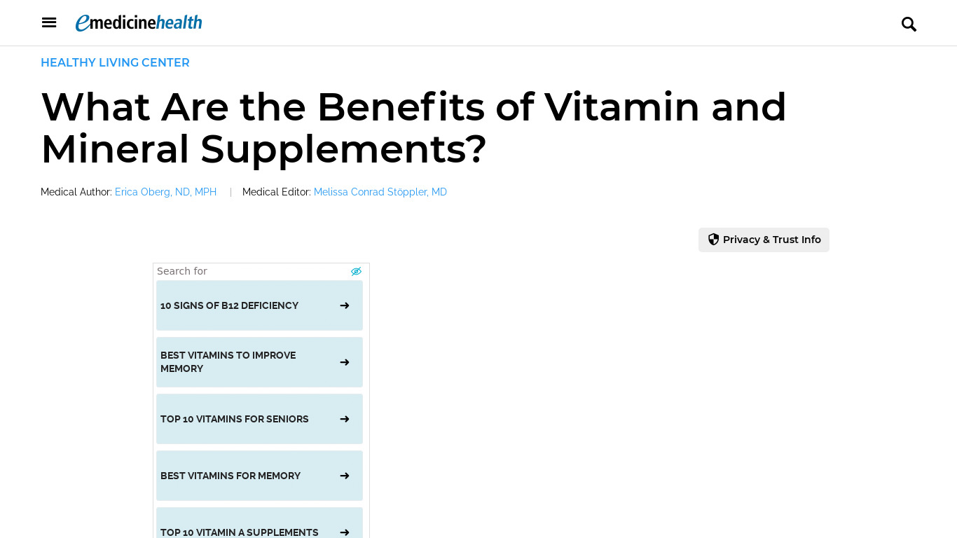 Vitamins and Minerals (Free) Landing page