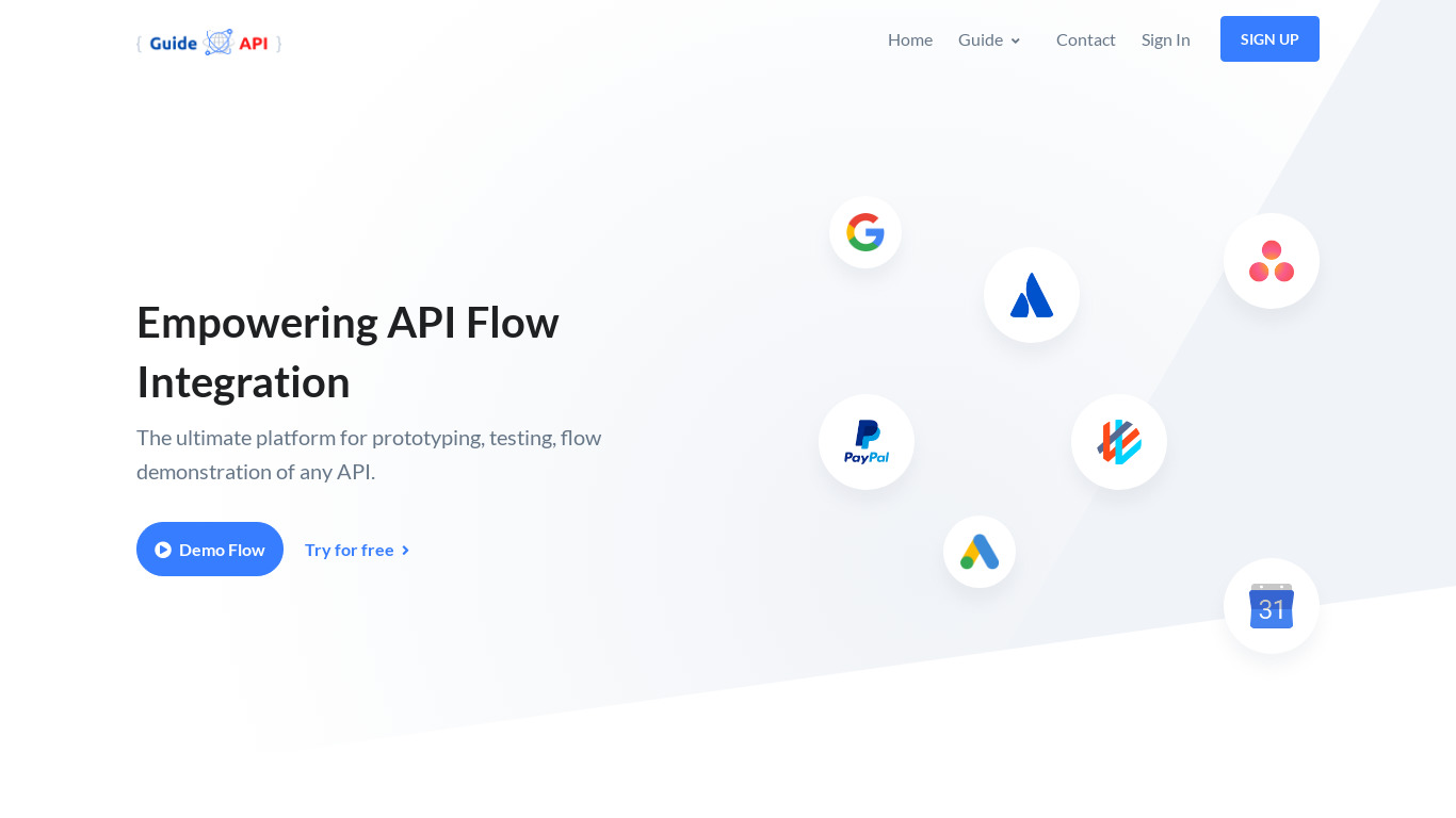 API Flow Integration Tool Landing page