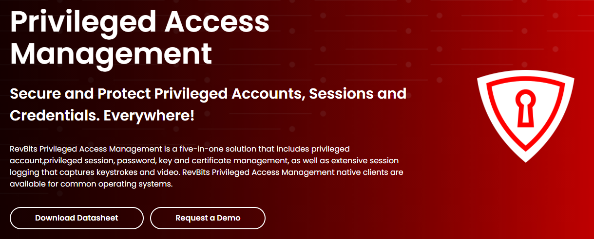 RevBits Privileged Access Management Landing page