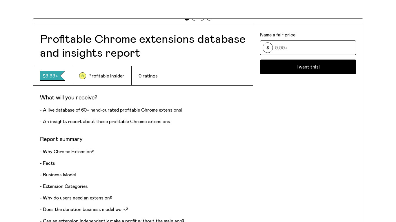 Profitable Chrome Extensions Database Landing page