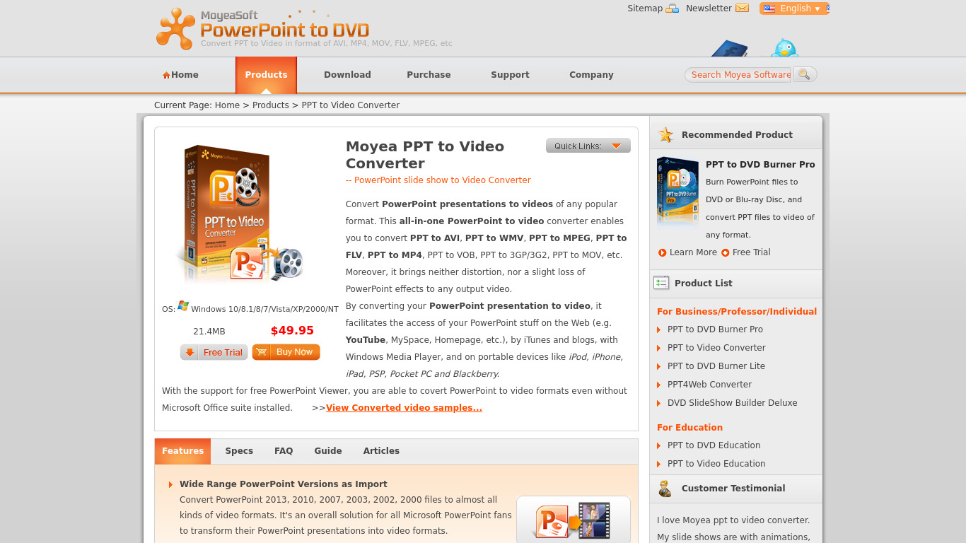 Moyea PPT to Video Converter Landing page