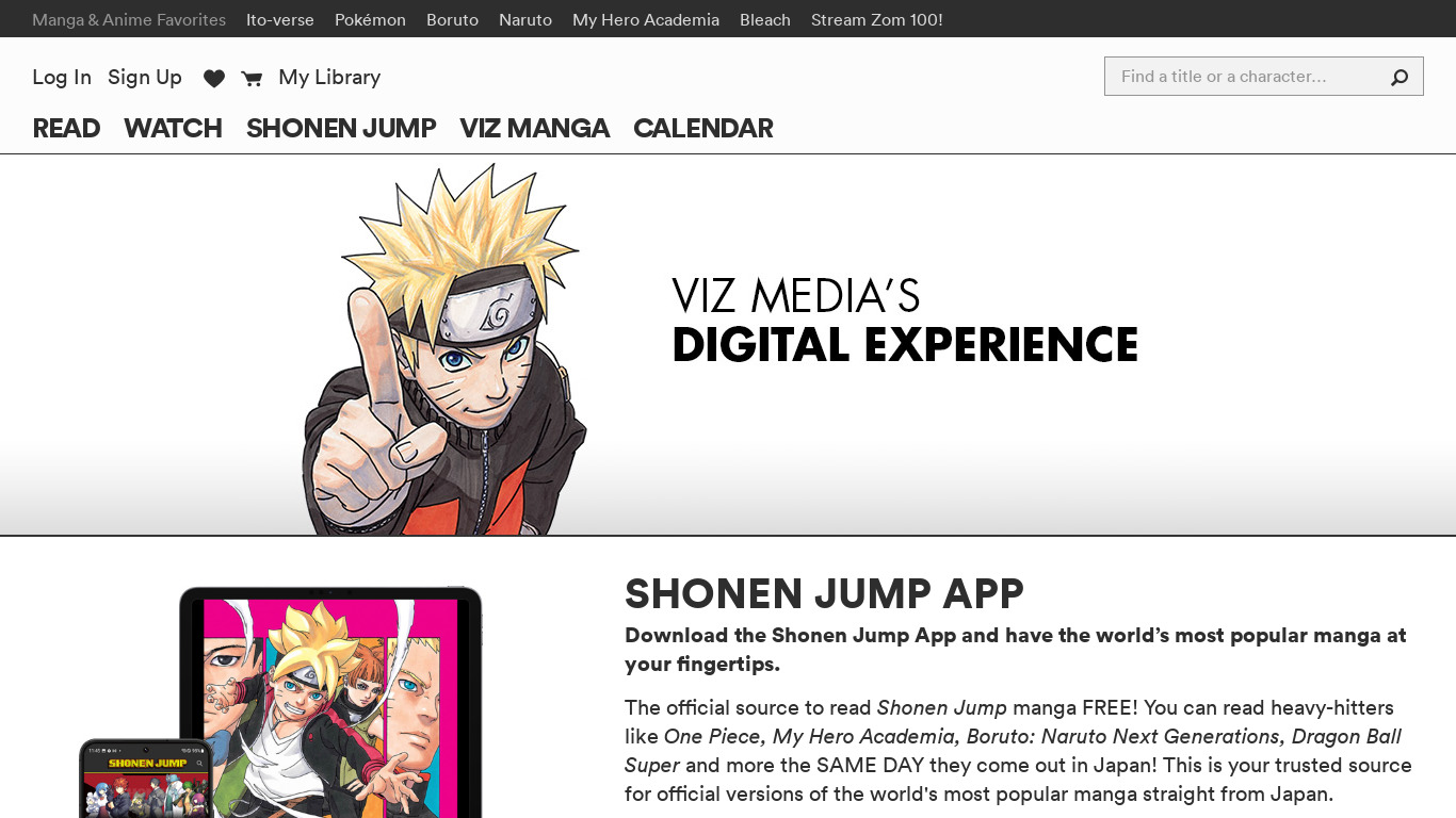 Shonen Jump Manga & Comics Landing page