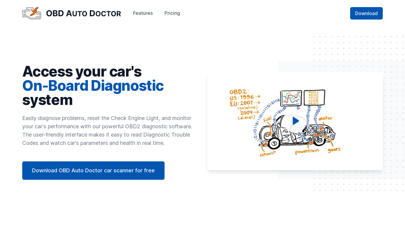 OBD Auto Doctor Landing page