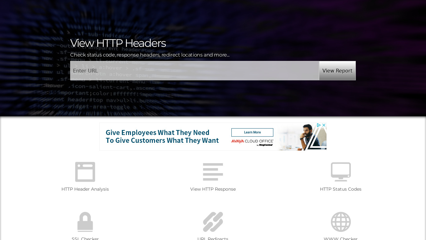 ViewHTTPHeaders.com Landing page
