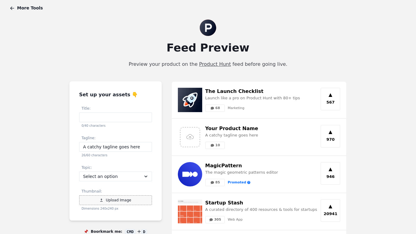 Feed Preview Landing page