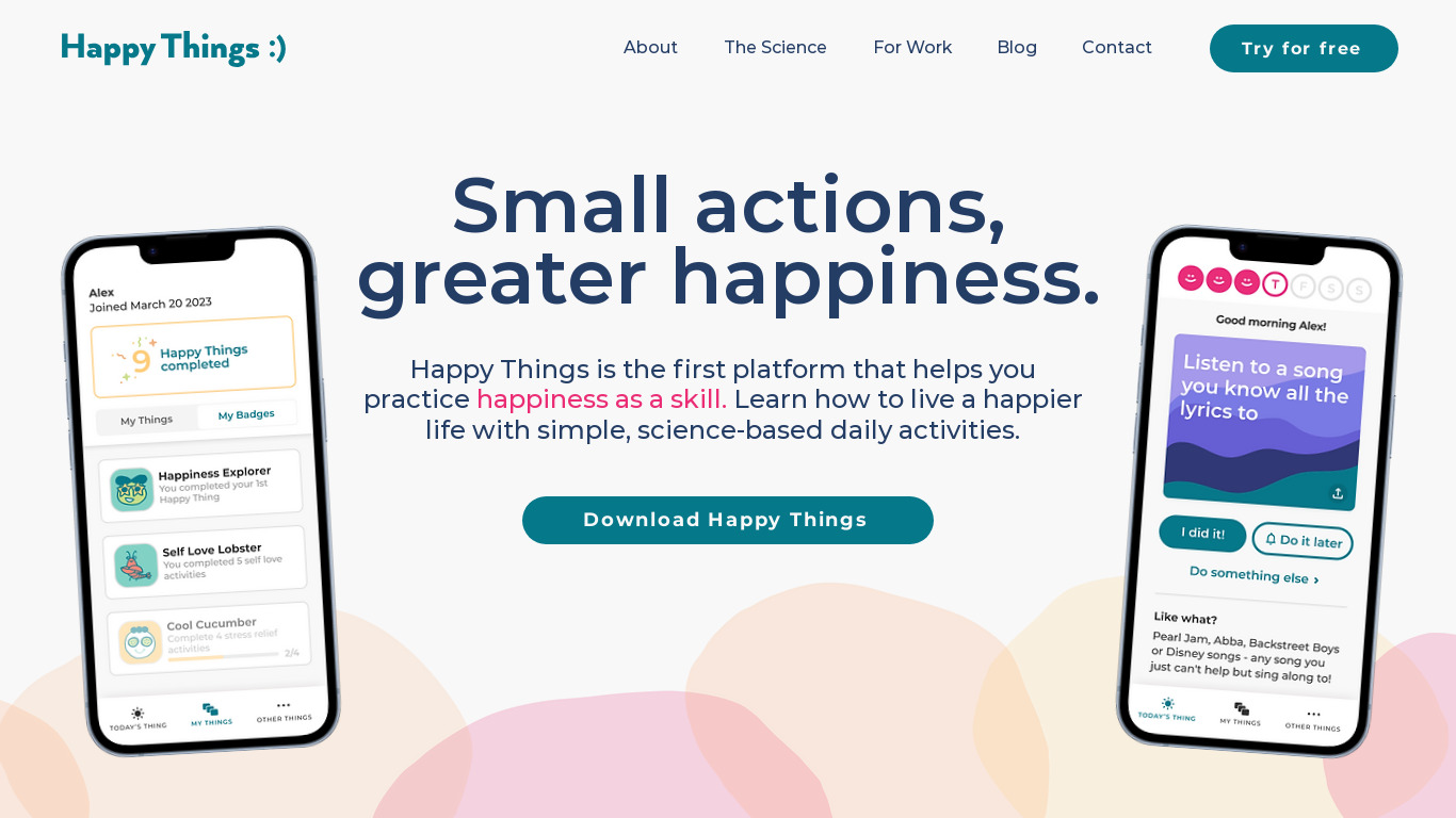 Happy Things Landing page