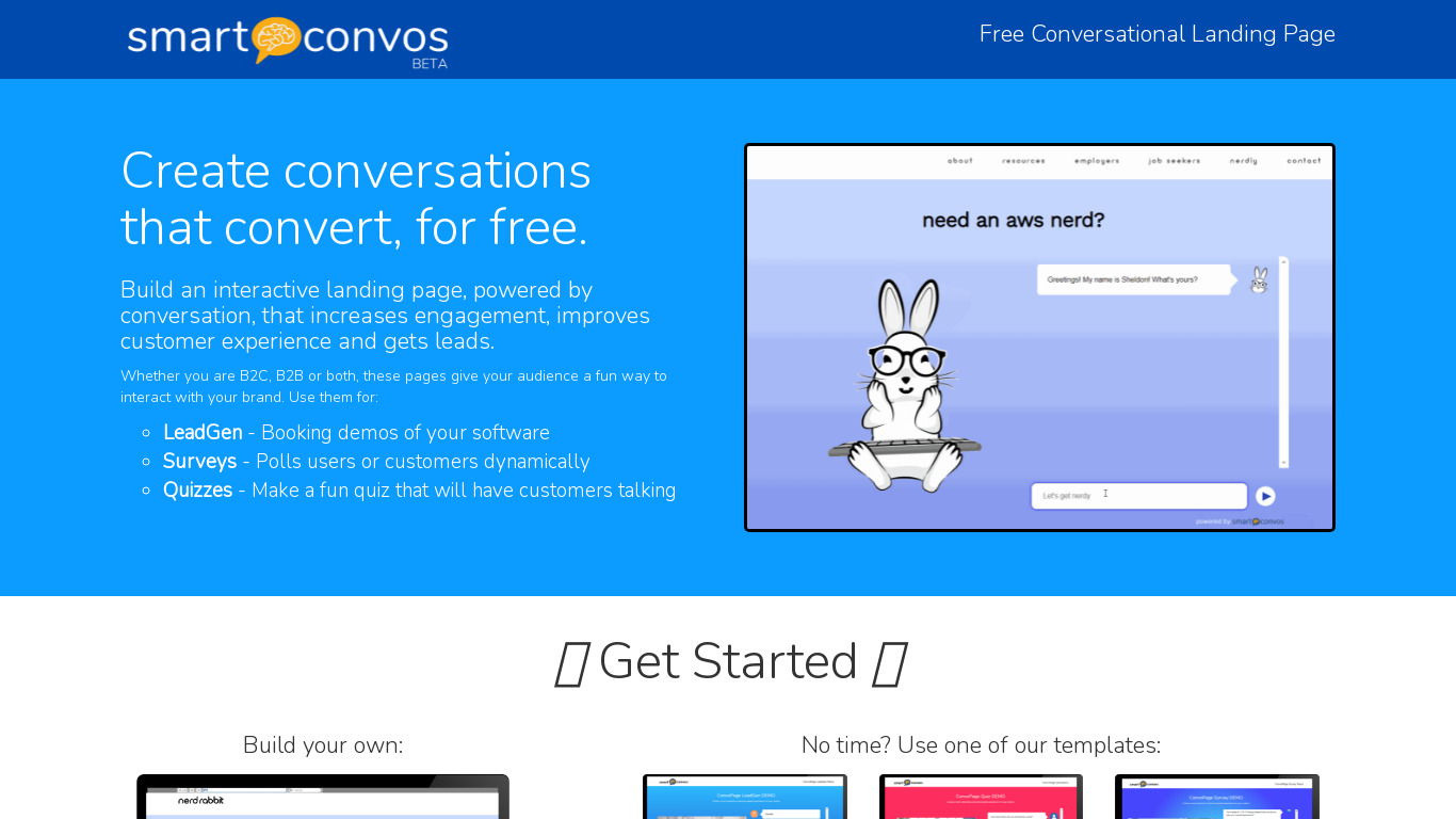 Smart Convos Landing page