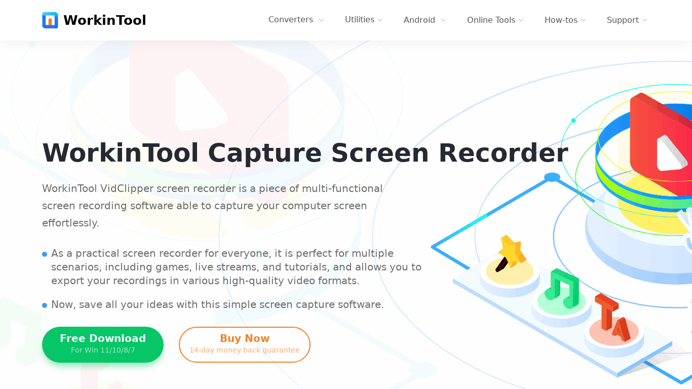 ToolRocket Capture Screen Recorder Landing page