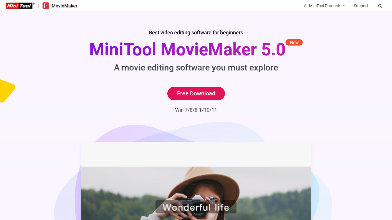 MiniTool MovieMaker Landing page