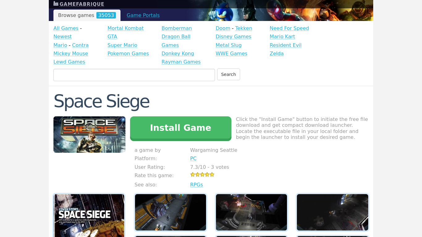 Space Siege Landing page