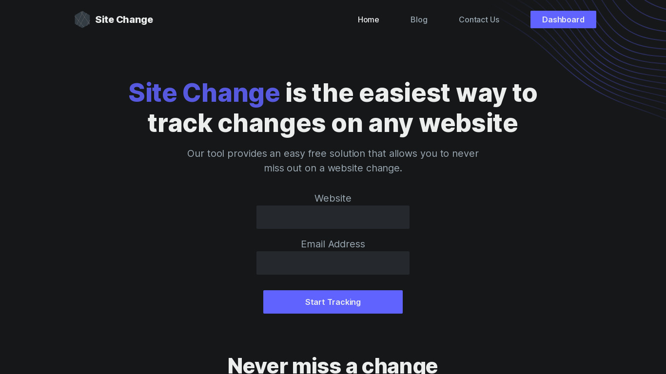 Site Change Landing page