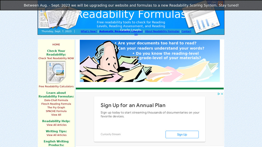 Readability Formulas Landing Page