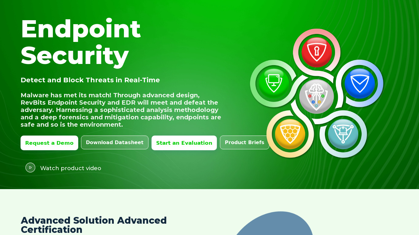 RevBits Endpoint Security Landing page