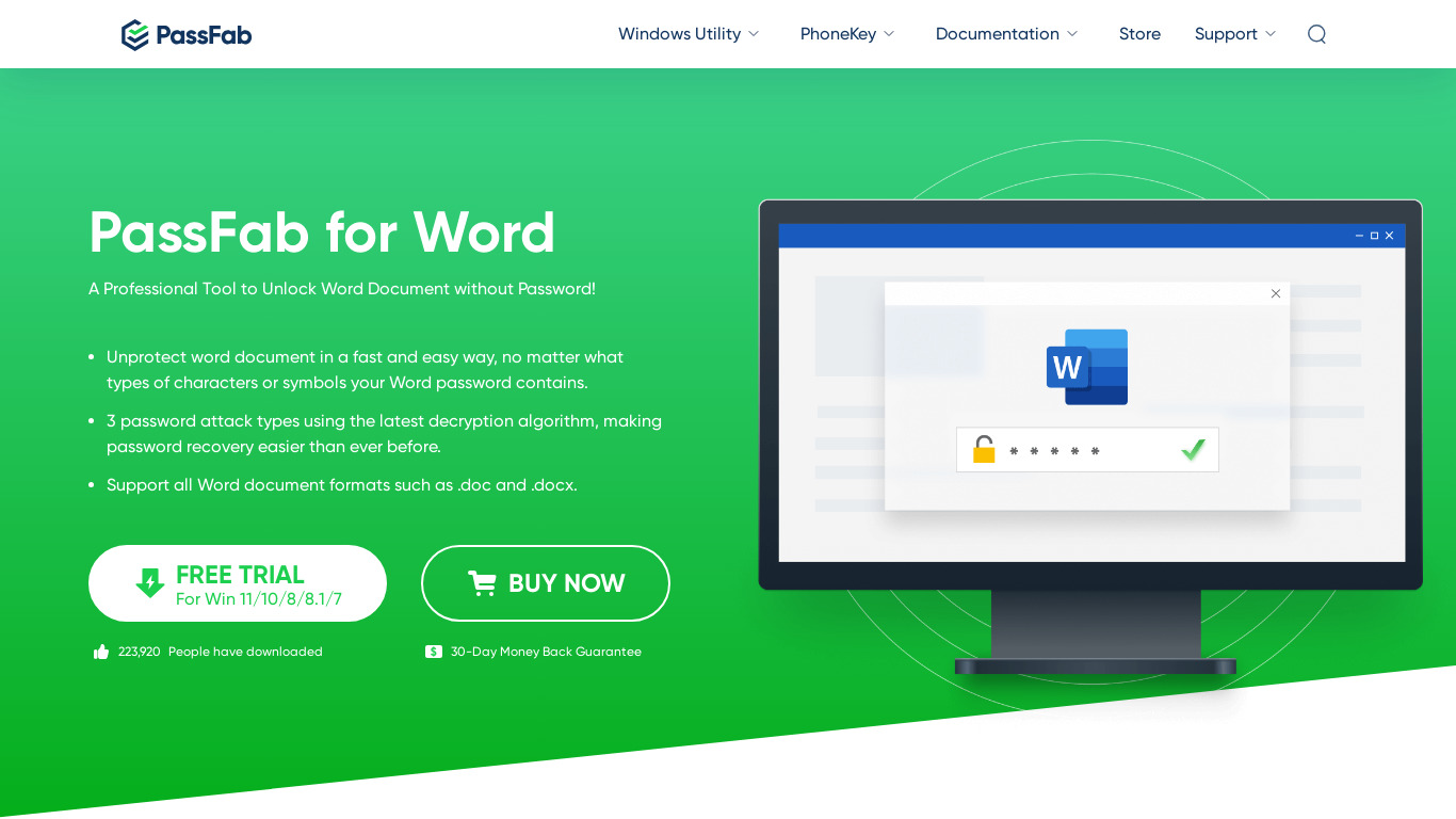 PassFab for Word Landing page