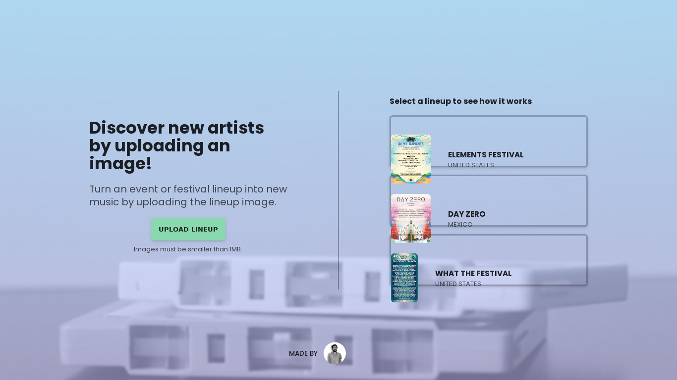 Discover New Tunes Landing page