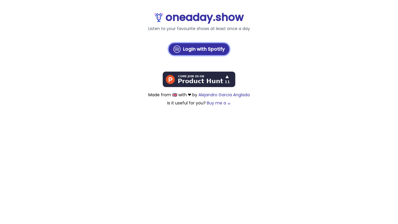 oneaday.show Landing page
