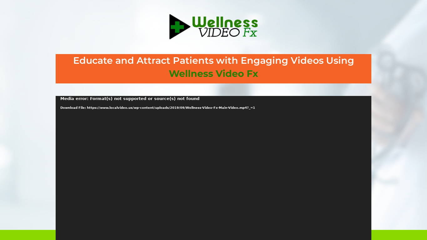 Wellness Video Fx Landing page