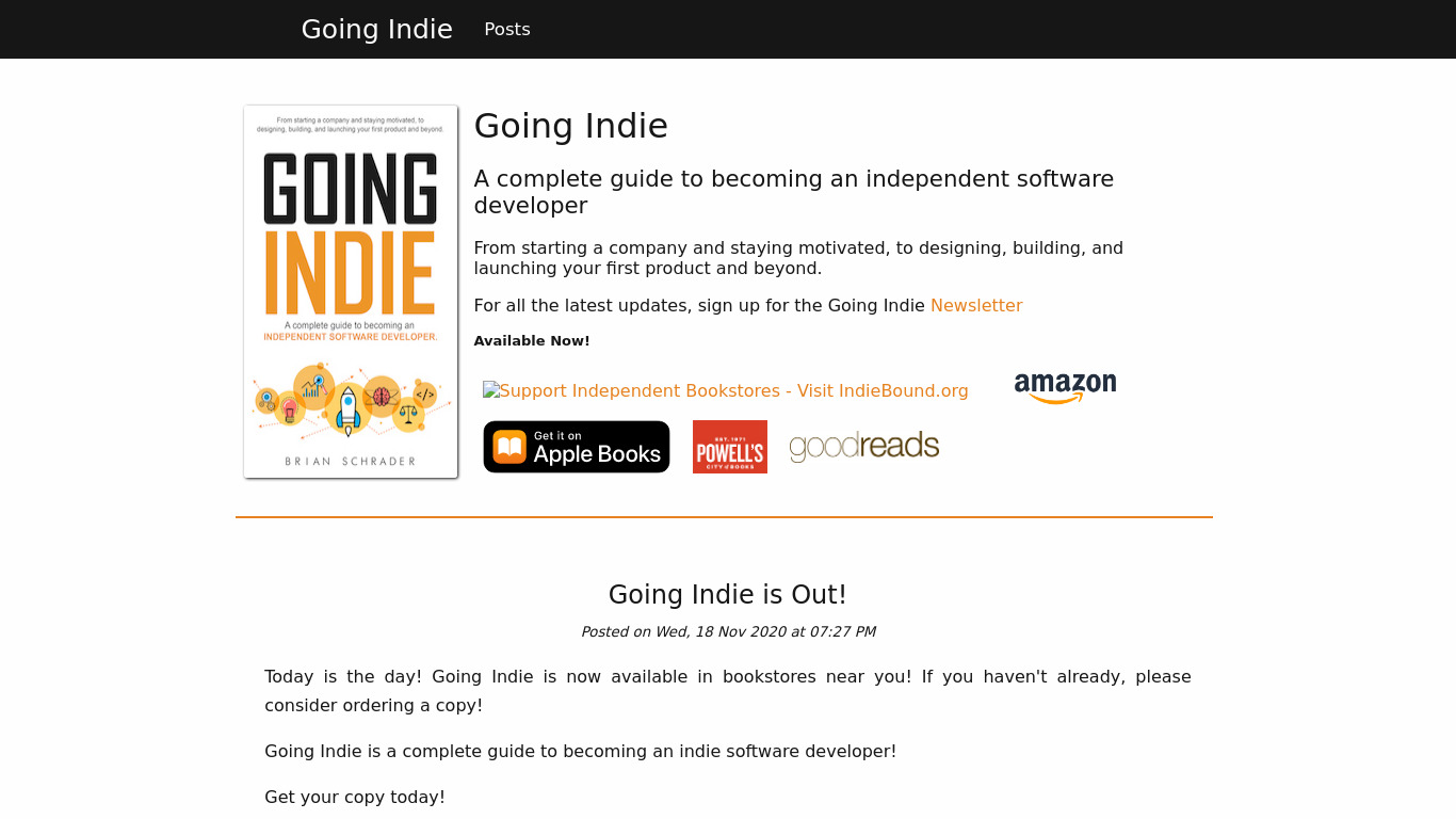 Going Indie Landing page
