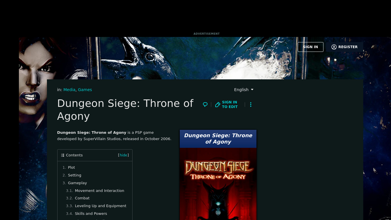 Dungeon Siege: Throne of Agony Landing page