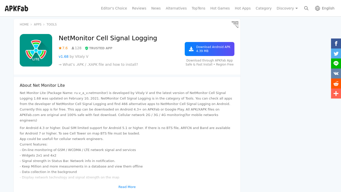 NetMonitor Cell Signal Logging Landing page