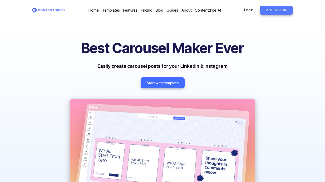 Carousel Maker by Contentdrips Landing page