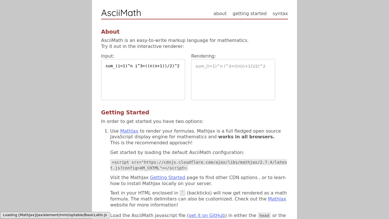 AsciiMath Landing page