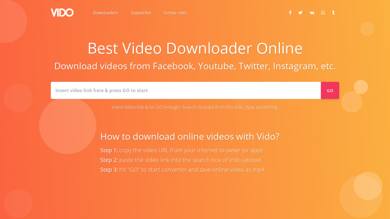 Vido - Online Video Download Landing page