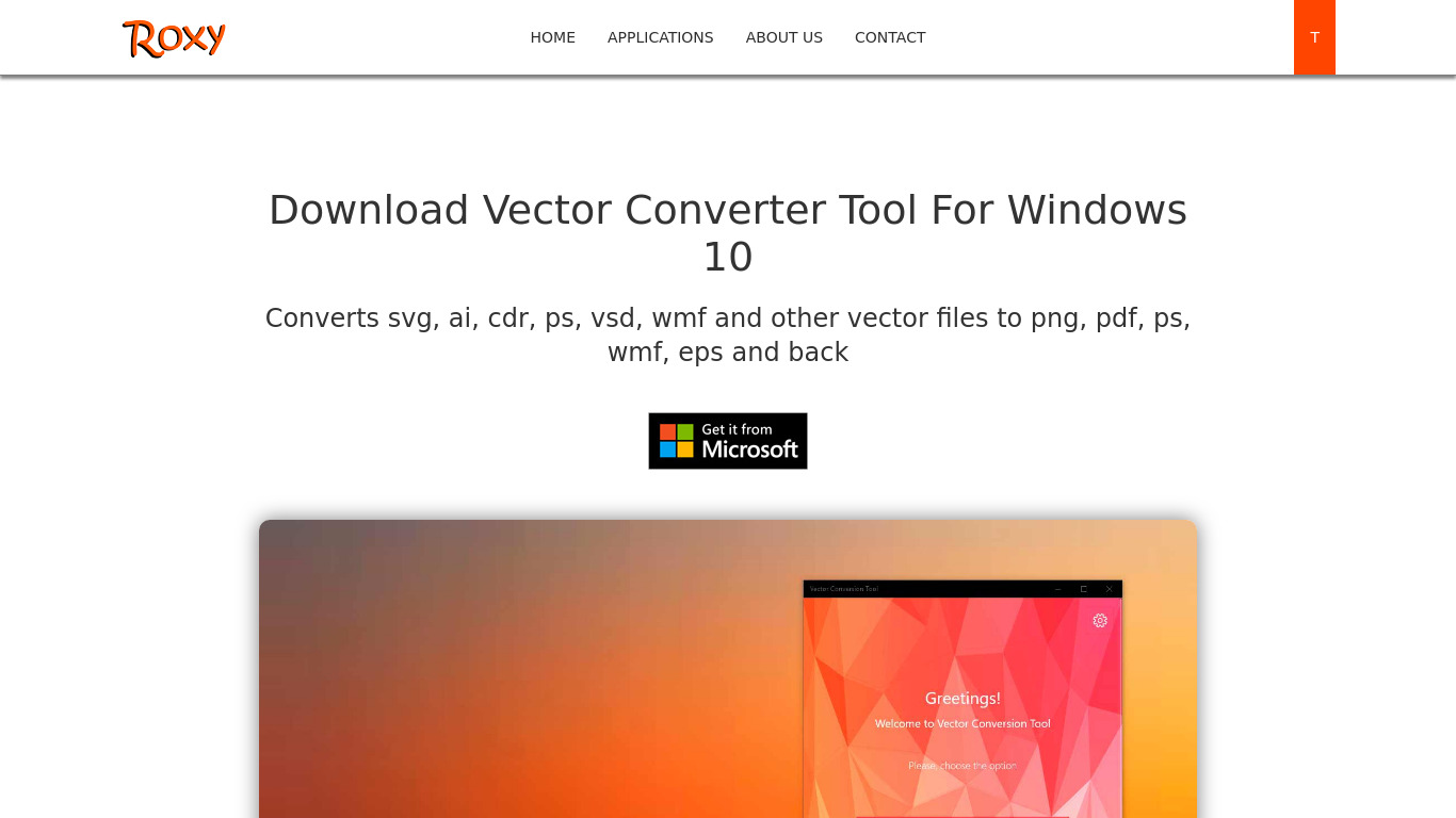 RoxyApps Vector Conversion Tool Landing page