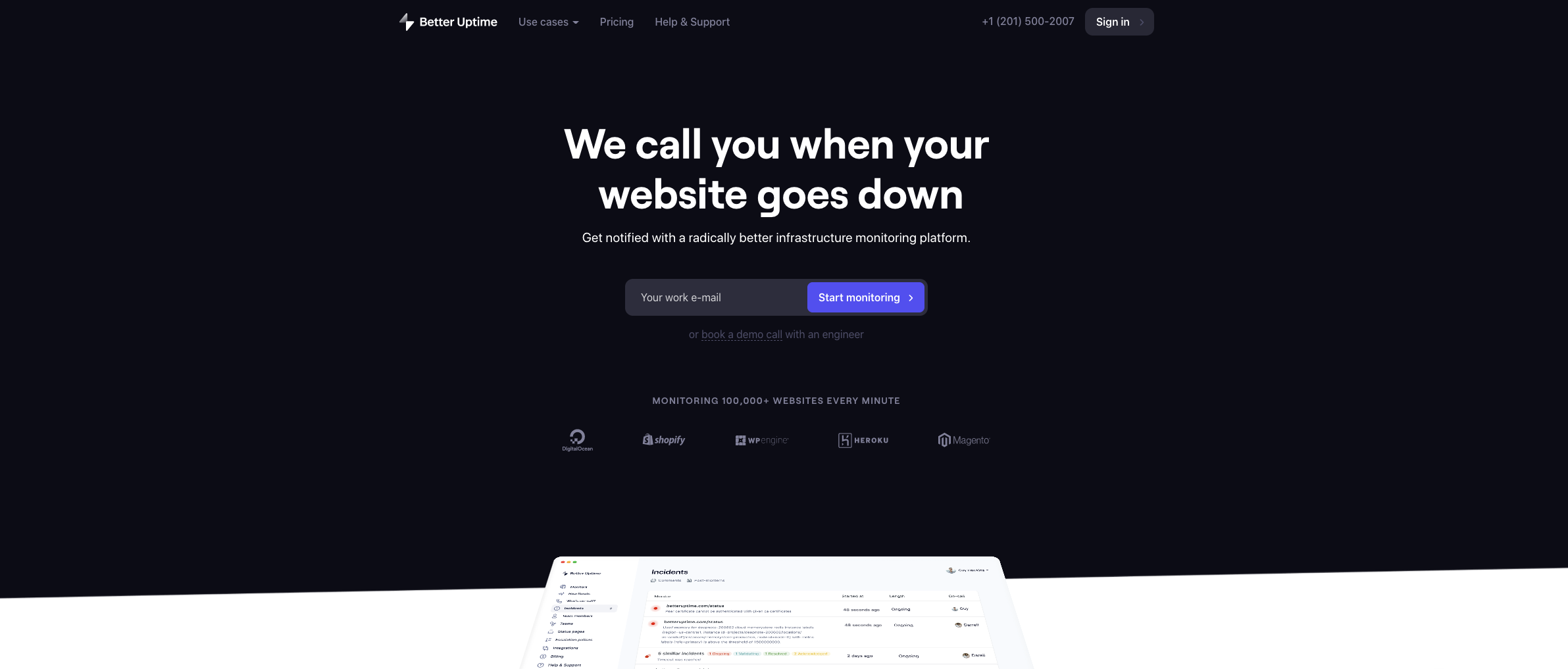 Better Uptime Landing page