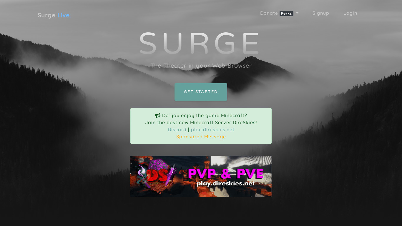 Surge Live Landing page