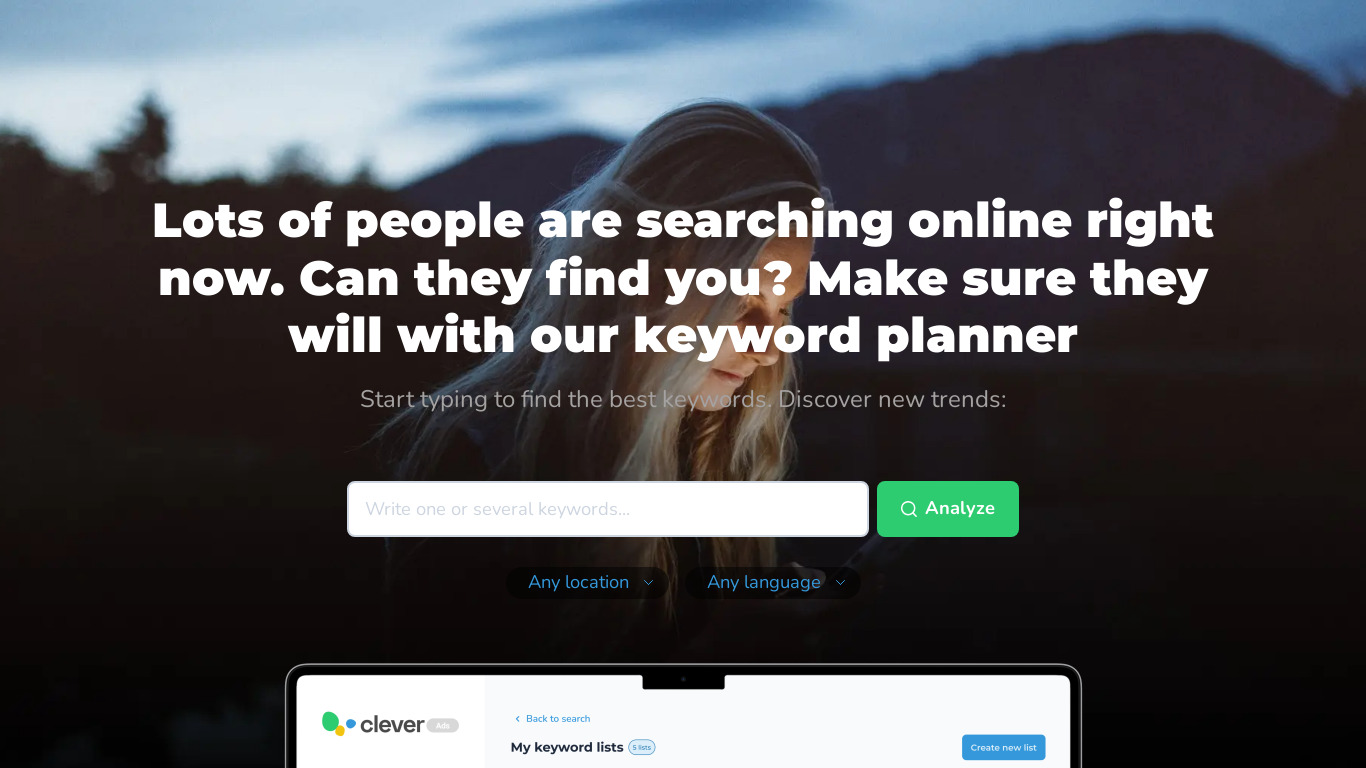 Keyword Planner by Clever Ads Landing page