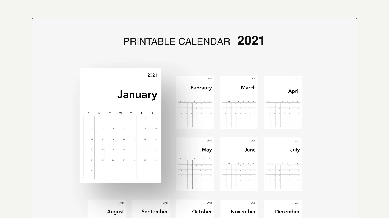 Minimal Calendar For 2021 Landing page