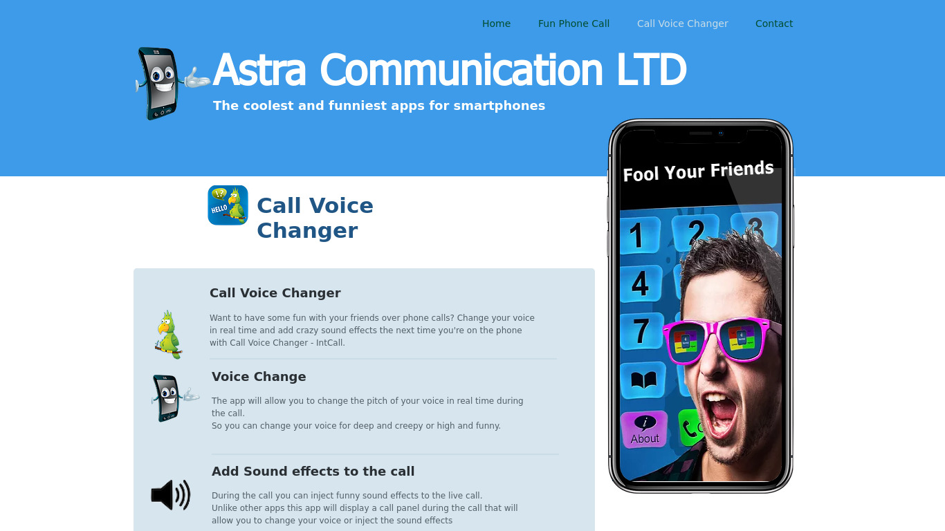 Call Voice Changer – IntCall Landing page