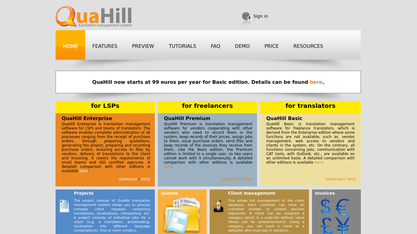 QuaHill Landing page