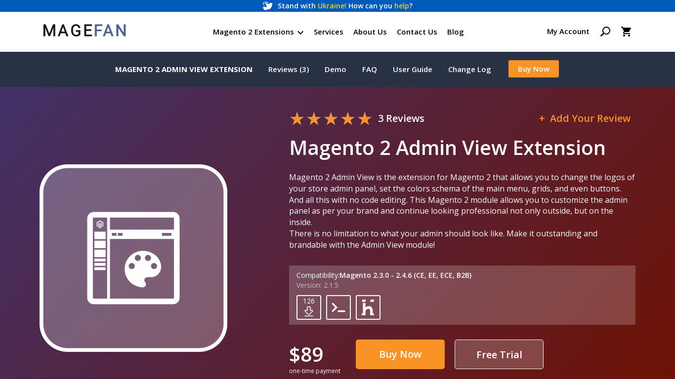 Magento 2 Admin View Extension Landing page
