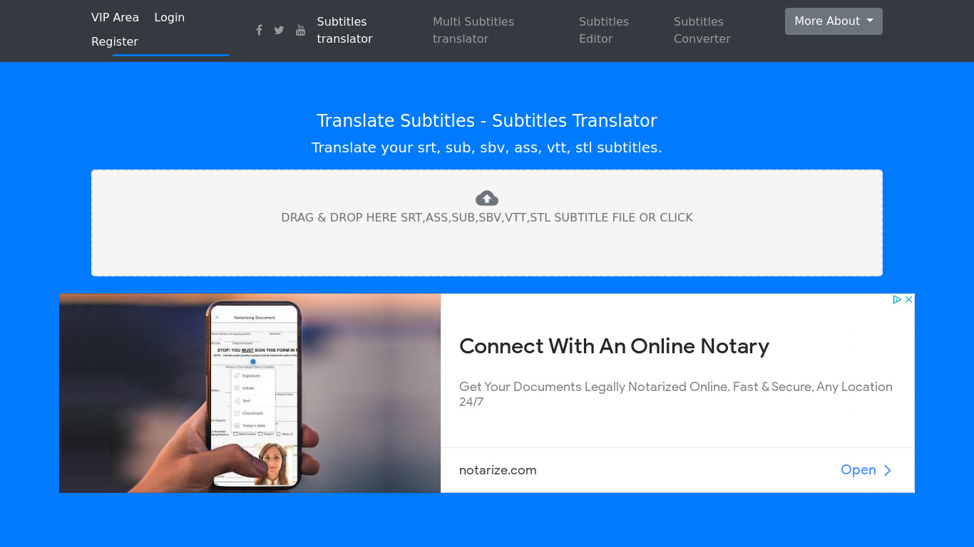 Translate Subtitles - Subtitles Translator Landing page
