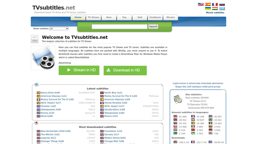 TVsubtitles.net Landing Page