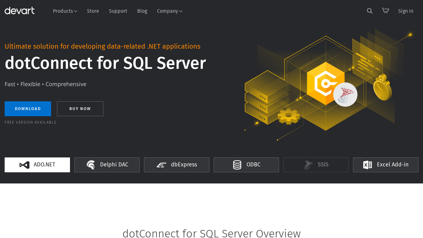 dotConnect for SQL Server Landing page