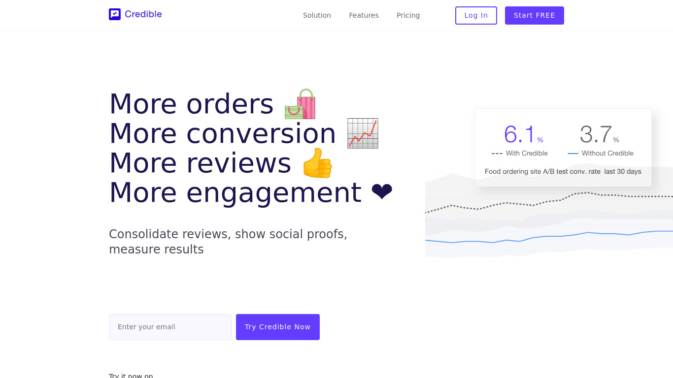Credible: Reviews & Social Proofs Landing page