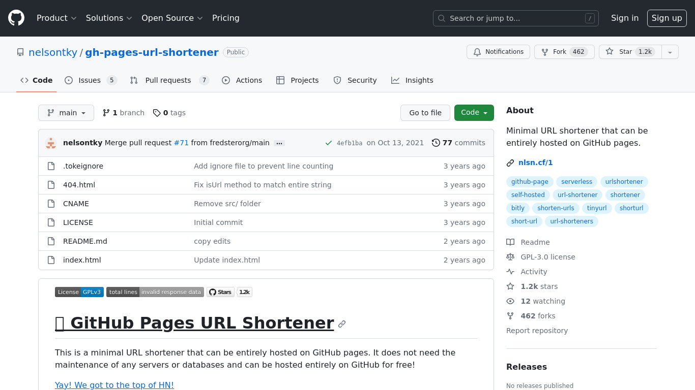 GitHub Pages URL Shortener Landing page