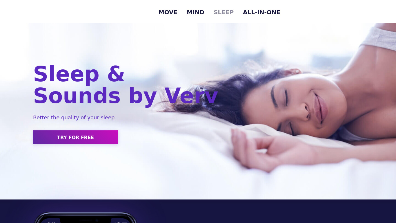 Sleep & Sounds by Verv Landing page
