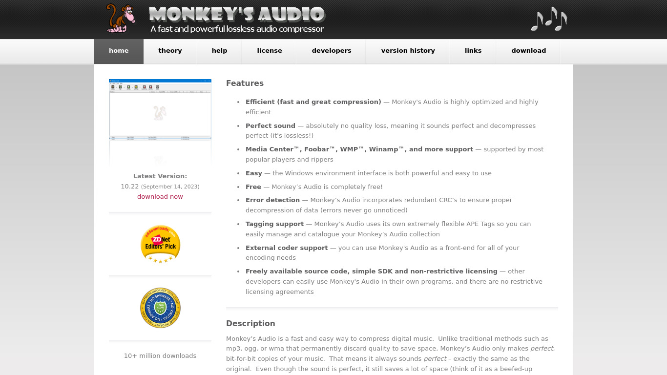 Monkey's Audio (.APE) Landing page