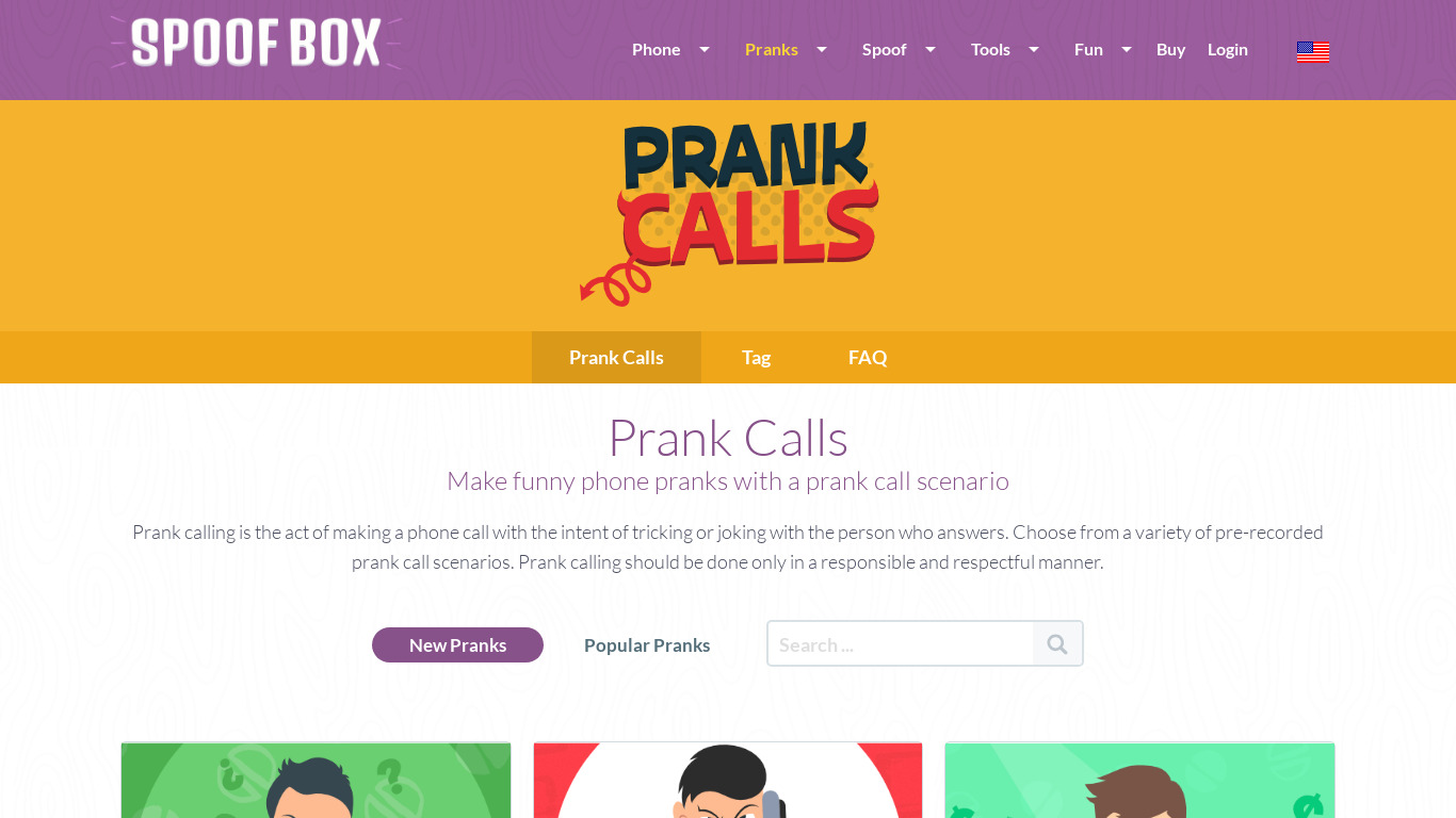 Prank Call & Prank SMS Landing page