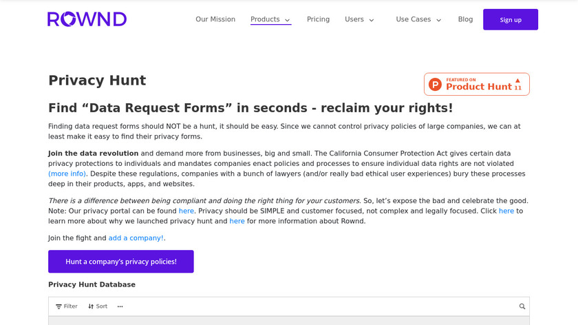 rownd.io Privacy Hunt Landing Page