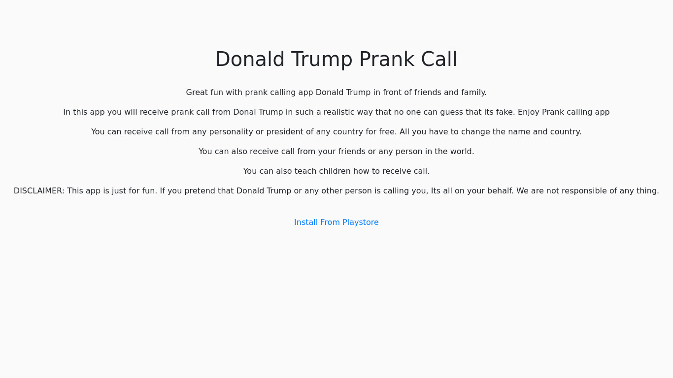 Prank Call From Donald Trump Landing page