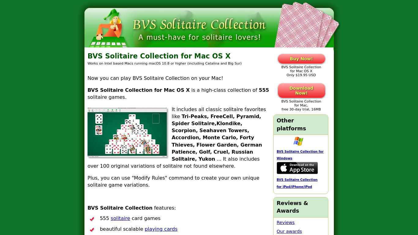 BVS Solitaire Collection Landing page